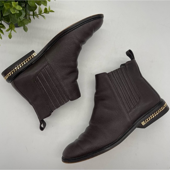 Michael Michael Kors Sabrina Gold Chain Pebbled Leather Chelsea Boot Dark Brown - Picture 1 of 11